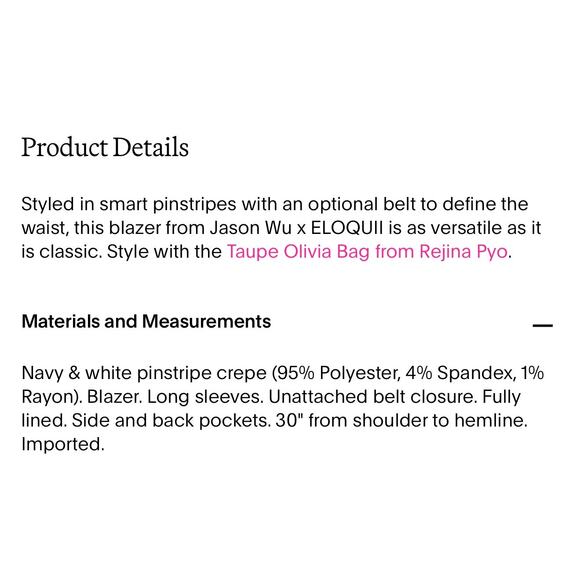 Jason Wu Eloquii Navy Pinstripe Blazer 14 - Picture 6 of 9